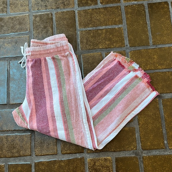 Banjara Pants - Striped Ankle Crop Pants in Pink Stripe